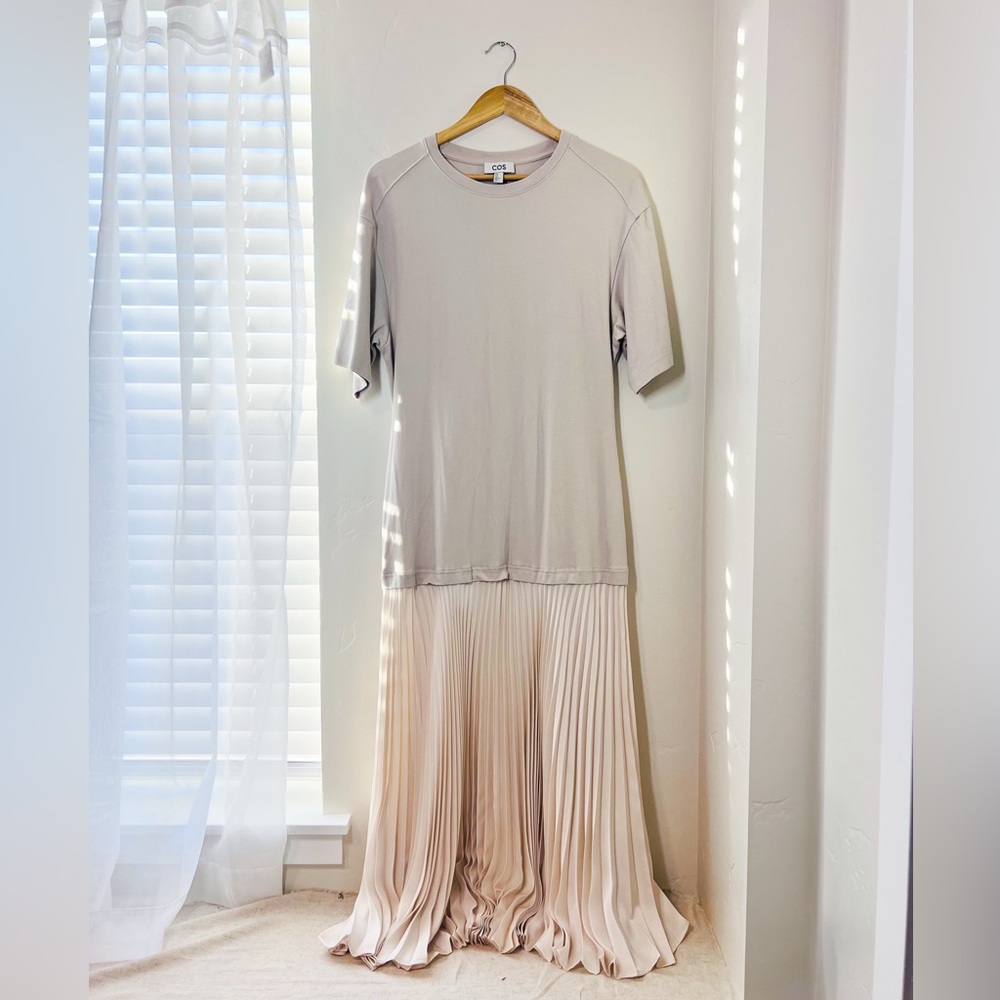 COS Cream High Low Pleated Dress